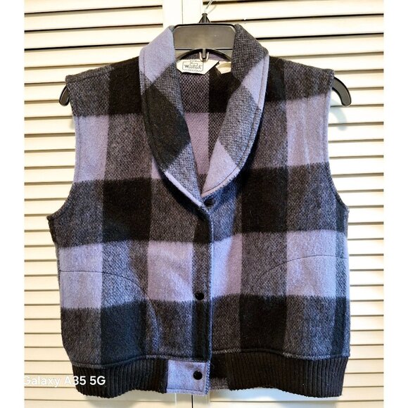 Woolrich Womens Plaid Wool Blend Vest W/ Shawl Collar Black & Purple Size M Cozy - Picture 3 of 9